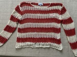 Title: ÉTALON by Steve Canar Red White Striped Crochet Mesh Open Knit Sweater L